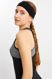Siyah Kadın Pamuklu Penye, Kaymaz, Terletmez, Ultra Hafif, Spor Saç Bandı Bandana - 6