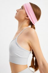 Pembe Kadın Pamuklu Penye, Kaymaz, Terletmez, Ultra Hafif, Spor Saç Bandı Bandana - 5