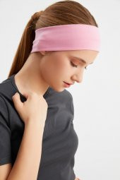Pembe Kadın Pamuklu Penye, Kaymaz, Terletmez, Ultra Hafif, Spor Saç Bandı Bandana - 8