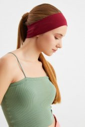 Bordo Kadın Pamuklu Penye, Kaymaz, Terletmez, Ultra Hafif, Spor Saç Bandı Bandana - 1