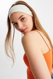 Bej Kadın Pamuklu Penye, Kaymaz, Terletmez, Ultra Hafif, Spor Saç Bandı Bandana thumbnail 1