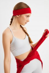 Kırmızı Kadın Pamuklu Penye, Kaymaz, Terletmez, Ultra Hafif, Spor Saç Bandı Bandana thumbnail 2