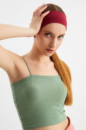 Bordo Kadın Pamuklu Penye, Kaymaz, Terletmez, Ultra Hafif, Spor Saç Bandı Bandana - 2