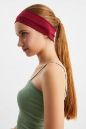 Bordo Kadın Pamuklu Penye, Kaymaz, Terletmez, Ultra Hafif, Spor Saç Bandı Bandana - 4