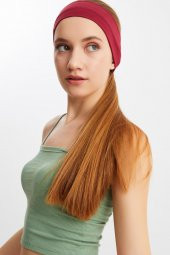 Bordo Kadın Pamuklu Penye, Kaymaz, Terletmez, Ultra Hafif, Spor Saç Bandı Bandana - 5