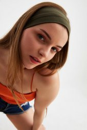 Haki Kadın Pamuklu Penye, Kaymaz, Terletmez, Ultra Hafif, Spor Saç Bandı Bandana - 6