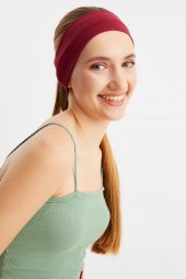 Bordo Kadın Pamuklu Penye, Kaymaz, Terletmez, Ultra Hafif, Spor Saç Bandı Bandana - 6