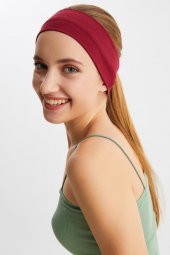 Bordo Kadın Pamuklu Penye, Kaymaz, Terletmez, Ultra Hafif, Spor Saç Bandı Bandana - 7