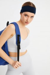 Lacivert Kadın Pamuklu Penye, Kaymaz, Terletmez, Ultra Hafif, Spor Saç Bandı Bandana - 4
