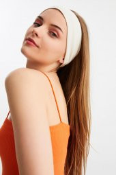 Bej Kadın Pamuklu Penye, Kaymaz, Terletmez, Ultra Hafif, Spor Saç Bandı Bandana thumbnail 7