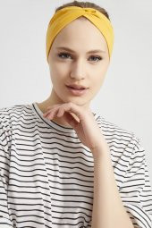 Hardal Sarısı butik tasarım Kadın Bandana Saç Bandı, ekstra yumuşak,  Esnek, Doğal, pamuklu Penye thumbnail 3