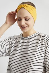 Hardal Sarısı butik tasarım Kadın Bandana Saç Bandı, ekstra yumuşak,  Esnek, Doğal, pamuklu Penye thumbnail 4