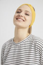 Hardal Sarısı butik tasarım Kadın Bandana Saç Bandı, ekstra yumuşak,  Esnek, Doğal, pamuklu Penye thumbnail 7