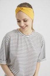 Hardal Sarısı butik tasarım Kadın Bandana Saç Bandı, ekstra yumuşak,  Esnek, Doğal, pamuklu Penye thumbnail 8