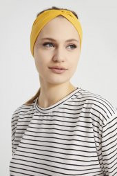 Hardal Sarısı butik tasarım Kadın Bandana Saç Bandı, ekstra yumuşak,  Esnek, Doğal, pamuklu Penye thumbnail 9