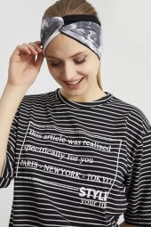 Batik  Siyah Beyaz, butik Kadın Bandana Saç Bandı, ekstra yumuşak,  Esnek, doğal, pamuklu Penye thumbnail 1