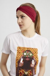 Bordo vişne, butik tasarım Kadın Bandana Saç Bandı, ekstra yumuşak,  Esnek, doğal, pamuklu Penye - 2