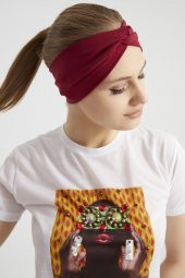Bordo vişne, butik tasarım Kadın Bandana Saç Bandı, ekstra yumuşak,  Esnek, doğal, pamuklu Penye - 4