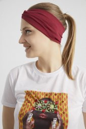 Bordo vişne, butik tasarım Kadın Bandana Saç Bandı, ekstra yumuşak,  Esnek, doğal, pamuklu Penye - 7