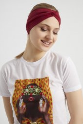 Bordo vişne, butik tasarım Kadın Bandana Saç Bandı, ekstra yumuşak,  Esnek, doğal, pamuklu Penye - 9