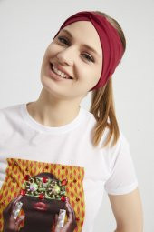 Bordo vişne, butik tasarım Kadın Bandana Saç Bandı, ekstra yumuşak,  Esnek, doğal, pamuklu Penye - 11