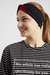 Siyah - Kırmızı, butik tasarım Kadın Bandana Saç Bandı, ekstra yumuşak,  Esnek, doğal, pamuklu Penye - 3