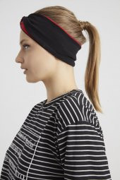 Siyah - Kırmızı, butik tasarım Kadın Bandana Saç Bandı, ekstra yumuşak,  Esnek, doğal, pamuklu Penye - 4