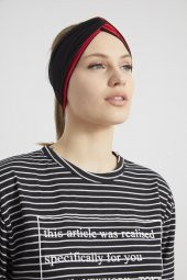 Siyah - Kırmızı, butik tasarım Kadın Bandana Saç Bandı, ekstra yumuşak,  Esnek, doğal, pamuklu Penye - 5