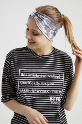 Batik Beyaz, butik tasarım Kadın Bandana Saç Bandı, ekstra yumuşak,  Esnek, doğal, pamuklu Penye thumbnail 5