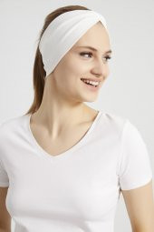 Beyaz, butik tasarım Kadın Bandana Saç Bandı, ekstra yumuşak,  Esnek, doğal, pamuklu Penye - 1