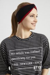 Siyah - Kırmızı, butik tasarım Kadın Bandana Saç Bandı, ekstra yumuşak,  Esnek, doğal, pamuklu Penye - 10