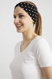 Siyah beyaz puantiyeli Butik Kadın Bandana Saç Bandı, ekstra yumuşak, Esnek, doğal, pamuklu Penye kumaş - 2