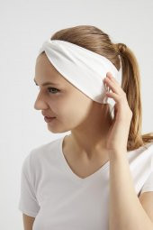 Beyaz, butik tasarım Kadın Bandana Saç Bandı, ekstra yumuşak,  Esnek, doğal, pamuklu Penye - 3