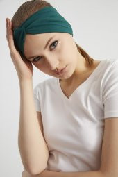 Hürrem Yeşili, butik tasarım Kadın Bandana Saç Bandı, ekstra yumuşak,  Esnek, doğal, pamuklu Penye - 3