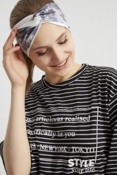 Batik Beyaz, butik tasarım Kadın Bandana Saç Bandı, ekstra yumuşak,  Esnek, doğal, pamuklu Penye thumbnail 11