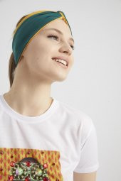 Zümrüt yeşili - Hardal, butik Kadın Bandana Saç Bandı, ekstra yumuşak,  Esnek, doğal, pamuklu Penye thumbnail 5