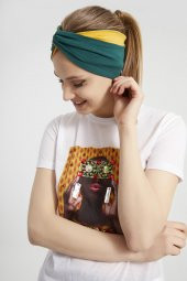 Zümrüt yeşili - Hardal, butik Kadın Bandana Saç Bandı, ekstra yumuşak,  Esnek, doğal, pamuklu Penye thumbnail 12