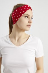 Kırmızı beyaz puantiyeli butik Kadın Bandana Saç Bandı, ekstra yumuşak,  Esnek, doğal, pamuklu Penye - 5