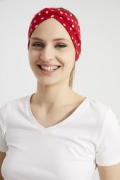 Kırmızı beyaz puantiyeli butik Kadın Bandana Saç Bandı, ekstra yumuşak,  Esnek, doğal, pamuklu Penye - 6