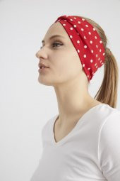 Kırmızı beyaz puantiyeli butik Kadın Bandana Saç Bandı, ekstra yumuşak,  Esnek, doğal, pamuklu Penye - 7