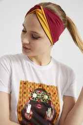 Hardal-vişne butik tasarım Kadın Bandana Saç Bandı, ekstra yumuşak,  Esnek, doğal, pamuklu Penye - 10