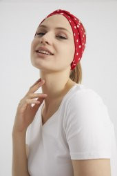 Kırmızı beyaz puantiyeli butik Kadın Bandana Saç Bandı, ekstra yumuşak,  Esnek, doğal, pamuklu Penye - 8