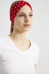 Kırmızı beyaz puantiyeli butik Kadın Bandana Saç Bandı, ekstra yumuşak,  Esnek, doğal, pamuklu Penye - 9