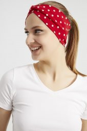 Kırmızı beyaz puantiyeli butik Kadın Bandana Saç Bandı, ekstra yumuşak,  Esnek, doğal, pamuklu Penye - 10