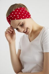 Kırmızı beyaz puantiyeli butik Kadın Bandana Saç Bandı, ekstra yumuşak,  Esnek, doğal, pamuklu Penye - 11