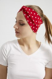 Kırmızı beyaz puantiyeli butik Kadın Bandana Saç Bandı, ekstra yumuşak,  Esnek, doğal, pamuklu Penye - 12