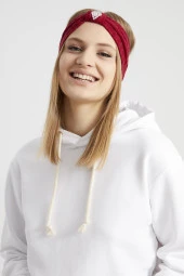 Handmade bordo triko butik taşlı Kadın Bandana Saç Bandı, ekstra yumuşak yerli kumaş, şık rahat göz alıcı - 3