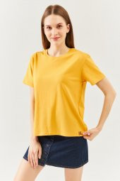 Hardal Oversize Rahat %100 Pamuklu Penye Bisiklet Yaka Kısa Kol Basic T-Shirt - 2