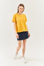 Hardal Oversize Rahat %100 Pamuklu Penye Bisiklet Yaka Kısa Kol Basic T-Shirt - 3