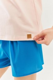 Pudra Oversize Rahat %100 Pamuklu Penye Bisiklet Yaka Kısa Kol Basic T-Shirt - 8